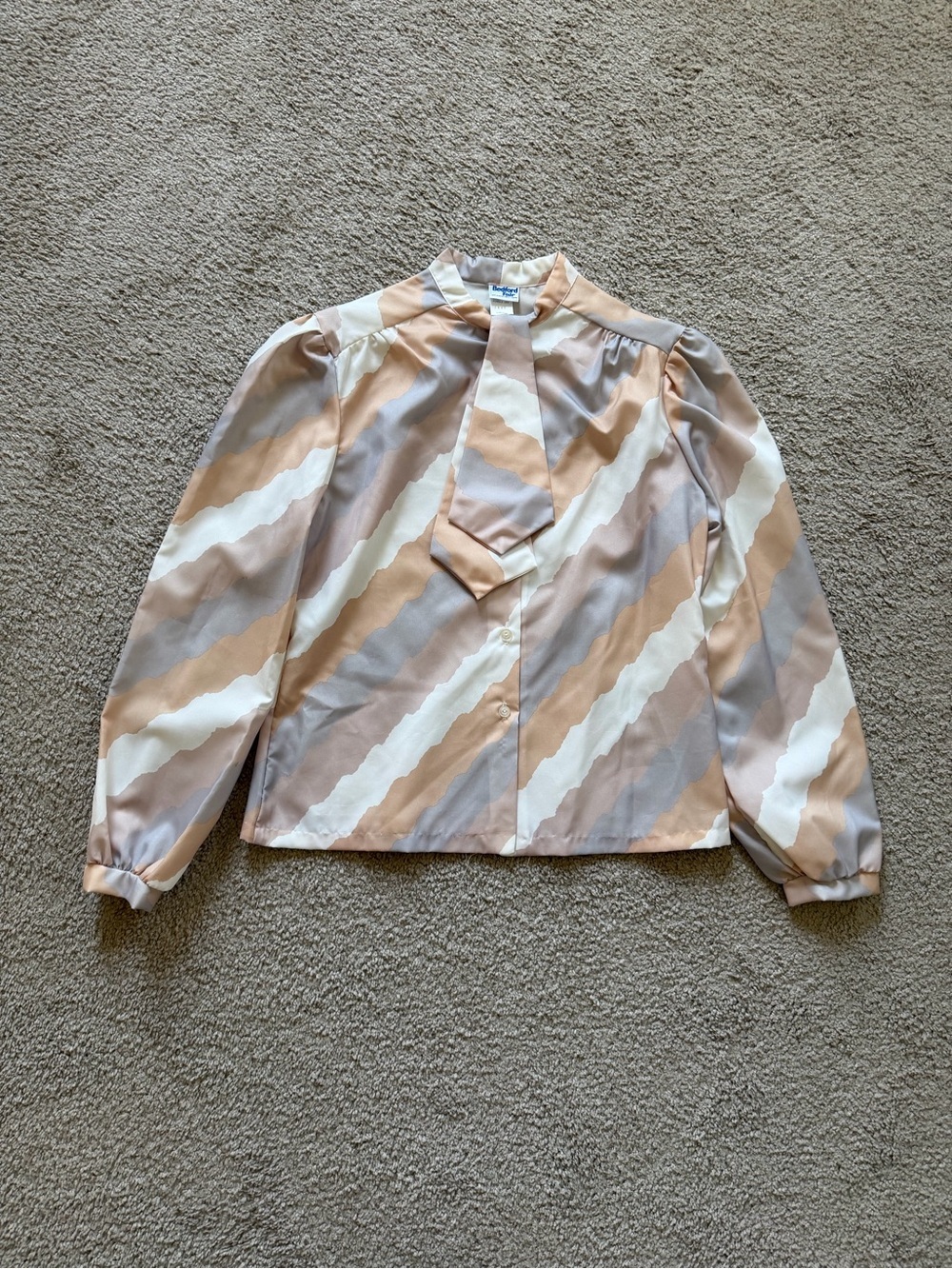 VTG ~ 1970s ~ Bedford Fair ~ Diagonal Stripe Blouse ~ Neck Tie ~ Size L